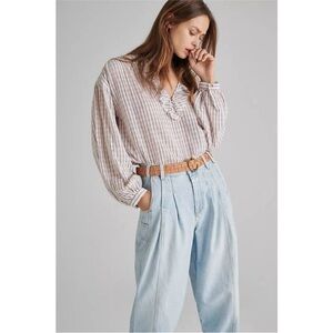 PILCRO Ruffle Neck Blouse